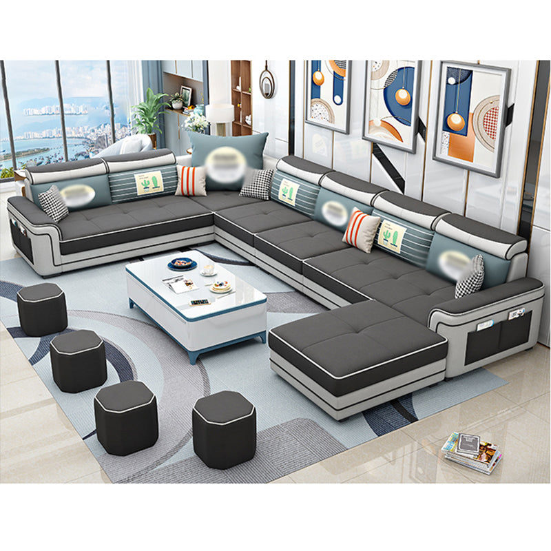 6-Seater Pillowed Back Cushions Square Arm Sectional Sofa for Living Room