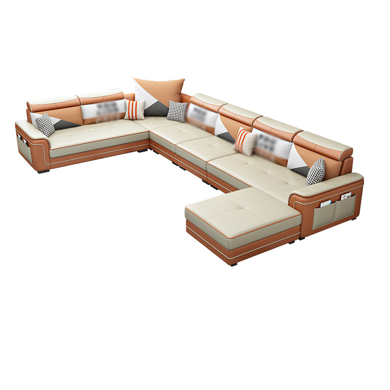 6-Seater Pillowed Back Cushions Square Arm Sectional Sofa for Living Room