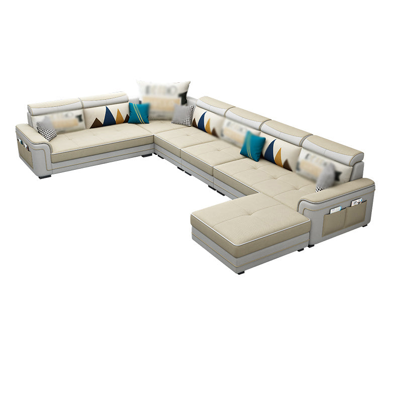 6-Seater Pillowed Back Cushions Square Arm Sectional Sofa for Living Room