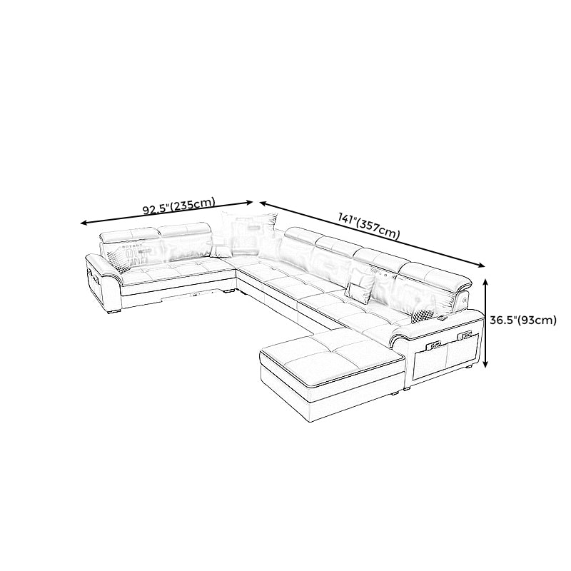 6-Seater Pillowed Back Cushions Square Arm Sectional Sofa for Living Room