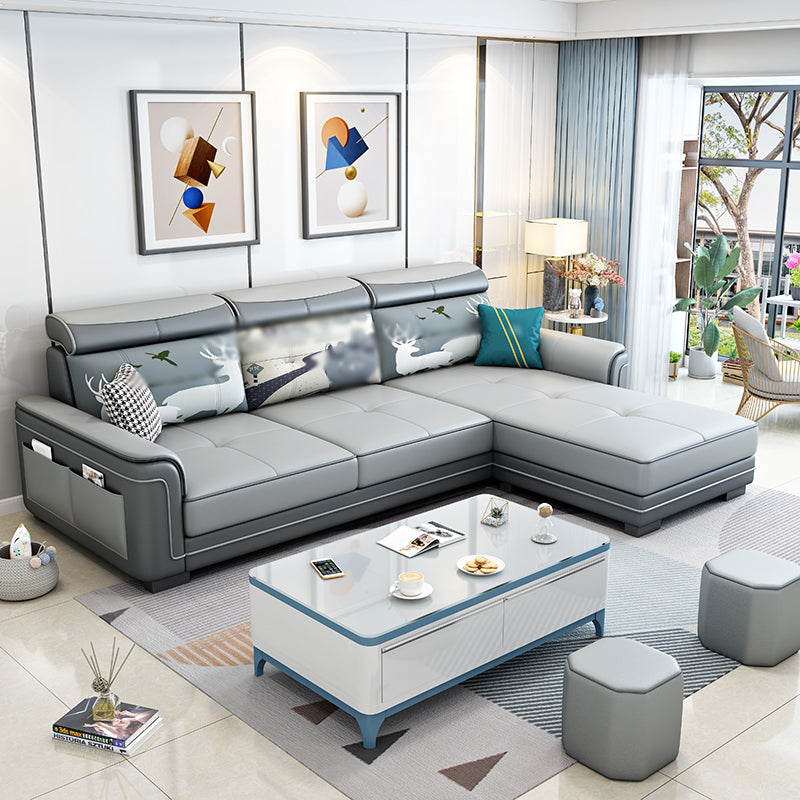 Square Arm L-Shape Right Hand Facing Sectional Sofa with Chaise