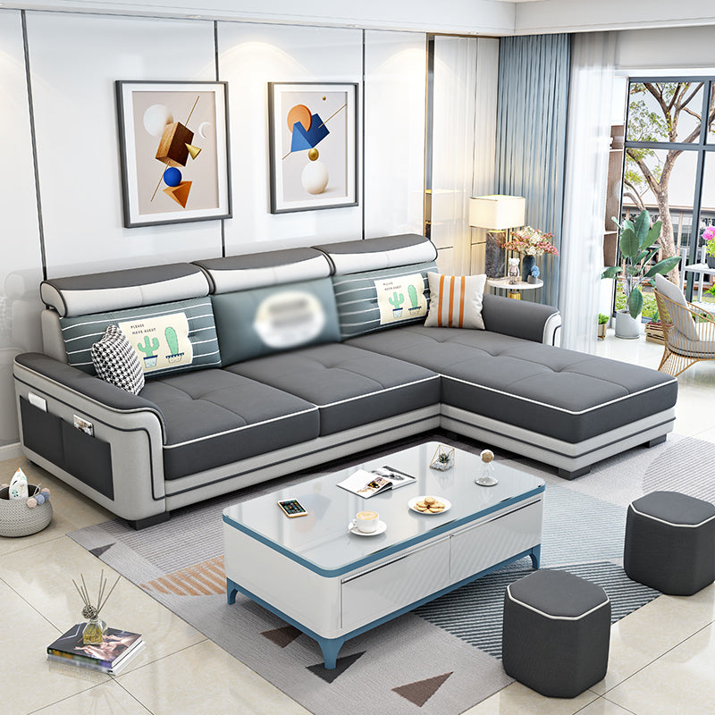 Square Arm L-Shape Right Hand Facing Sectional Sofa with Chaise