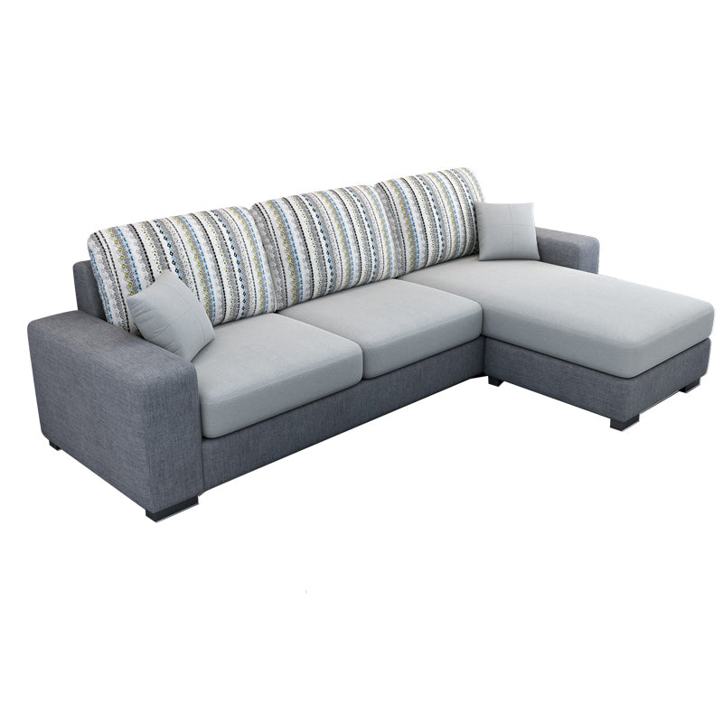 3-Seater Square Arm Pillowed Back Cushions Sectional Sofa with Chaise