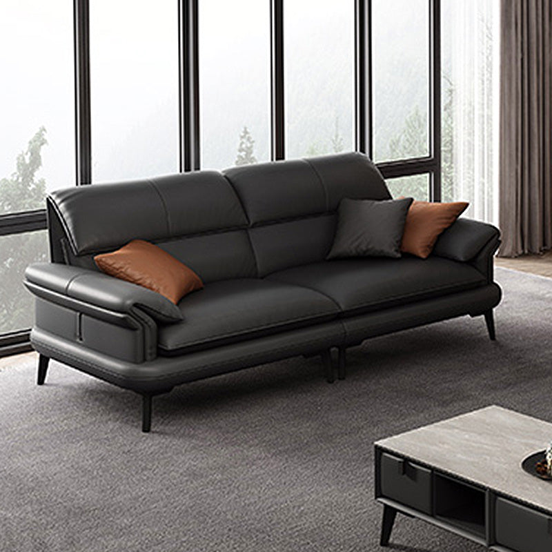 Leather Sofa in Gray Pillow Top Arm Cushions Modern Sofa for Living Room
