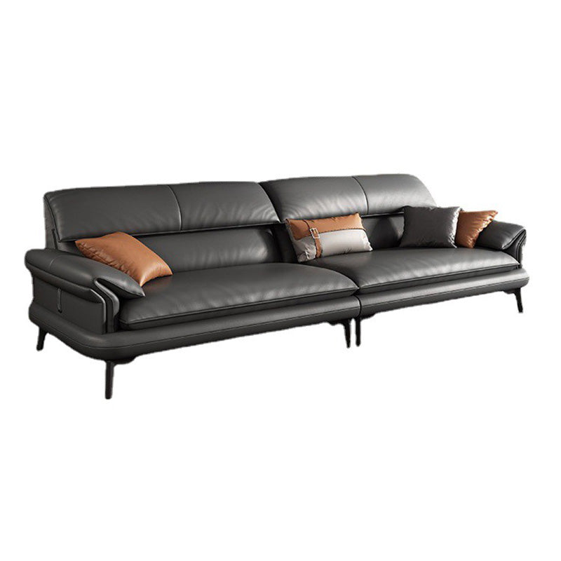 Leather Sofa in Gray Pillow Top Arm Cushions Modern Sofa for Living Room