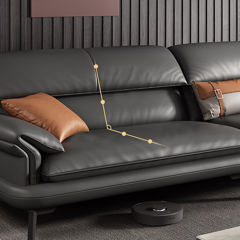 Leather Sofa in Gray Pillow Top Arm Cushions Modern Sofa for Living Room