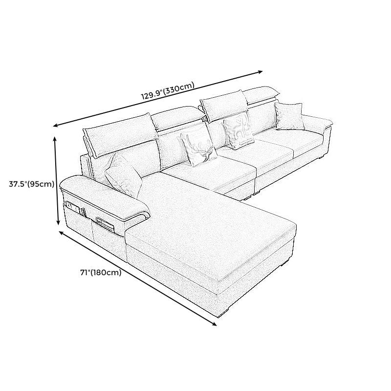 Cotton Blend and Faux Leather 4-Seater L-Shape Left Hand Facing Sectional Sofa with Chaise