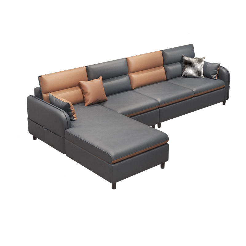 Stain Resistan Faux Leather Square Arm Sectional with Pillowed Back Cushions for Apartment