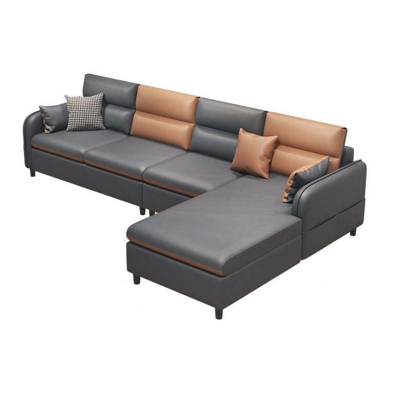 Stain Resistan Faux Leather Square Arm Sectional with Pillowed Back Cushions for Apartment