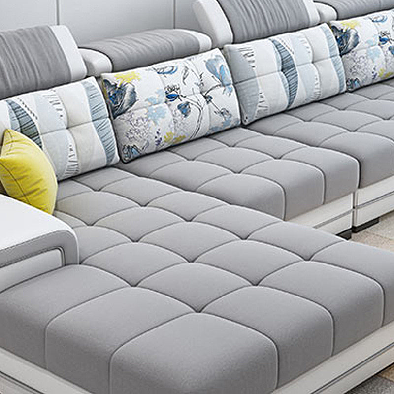 Light-grey Pillow Top Arm Sectional Pillowed Back Cushions, Adjustable