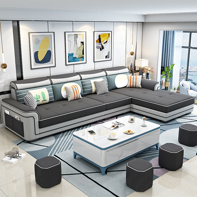 Modern Slipcovered L-Shape Sectional with Storage for Four People