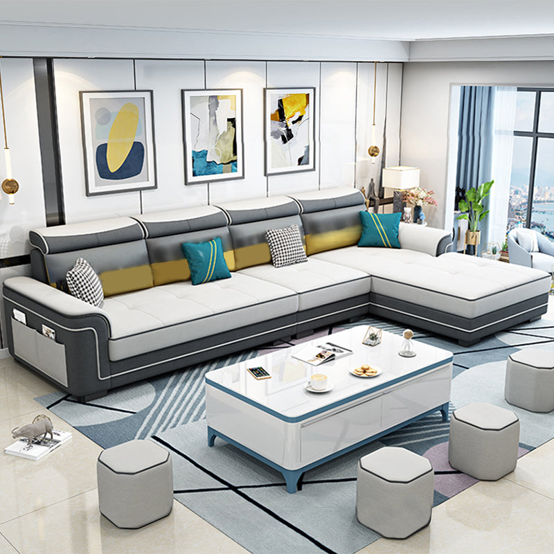 Modern Slipcovered L-Shape Sectional with Storage for Four People