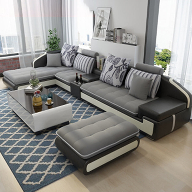 4-seater Recessed Arm Pillowed Back Cushions Sectional Sofa with Chaise