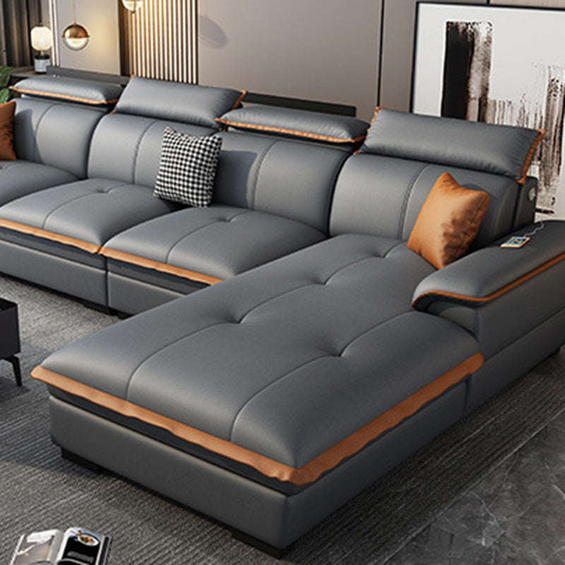 Grey Pillowed Back Cushions Furniture Sectionals with Pillows