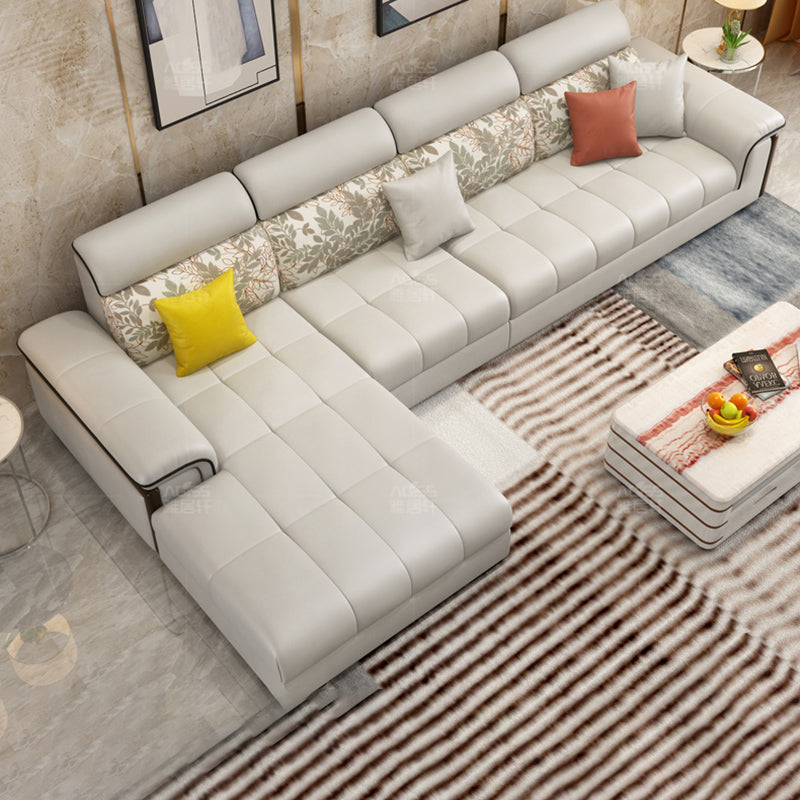 Faux Leather Pillowed Back Cushions Beige Furniture Sectionals