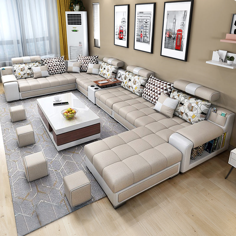 Faux Leather Pillowed Back Cushions Stain-Resistant Tufted Sectionals Sofa with Storage