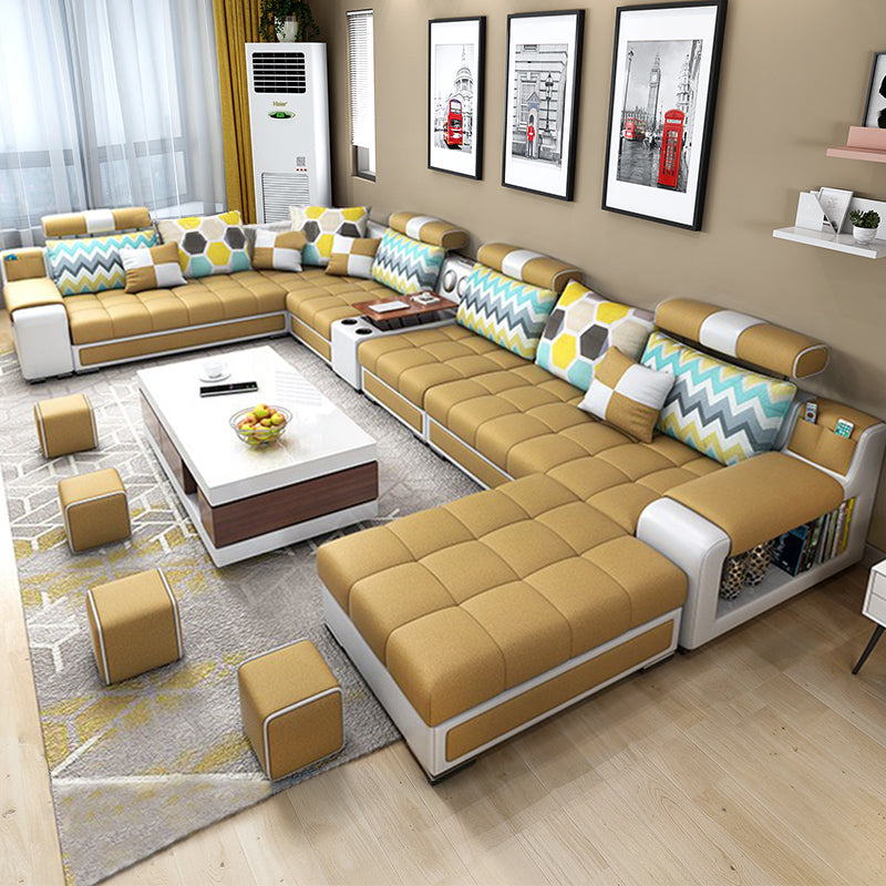 Faux Leather Pillowed Back Cushions Stain-Resistant Tufted Sectionals Sofa with Storage