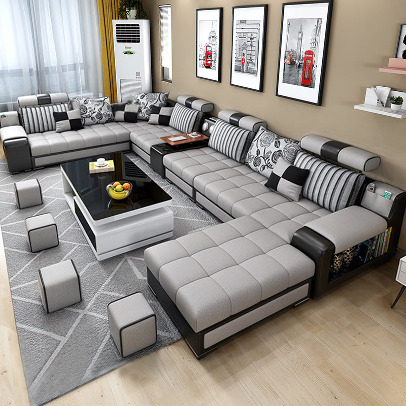 Faux Leather Pillowed Back Cushions Stain-Resistant Tufted Sectionals Sofa with Storage