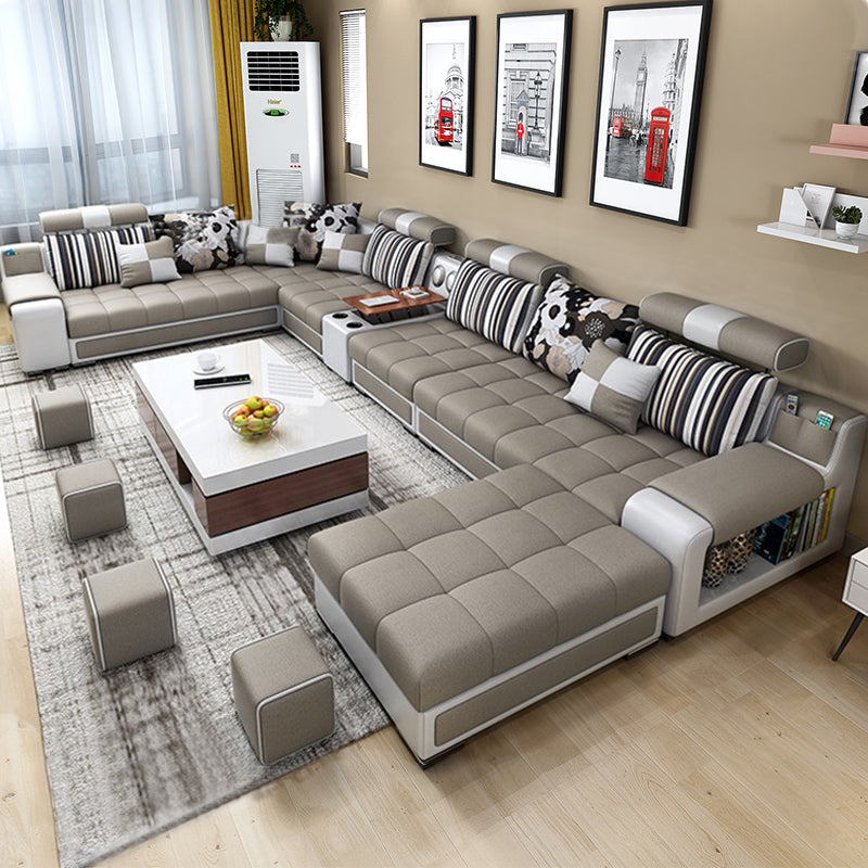 Faux Leather Pillowed Back Cushions Stain-Resistant Tufted Sectionals Sofa with Storage