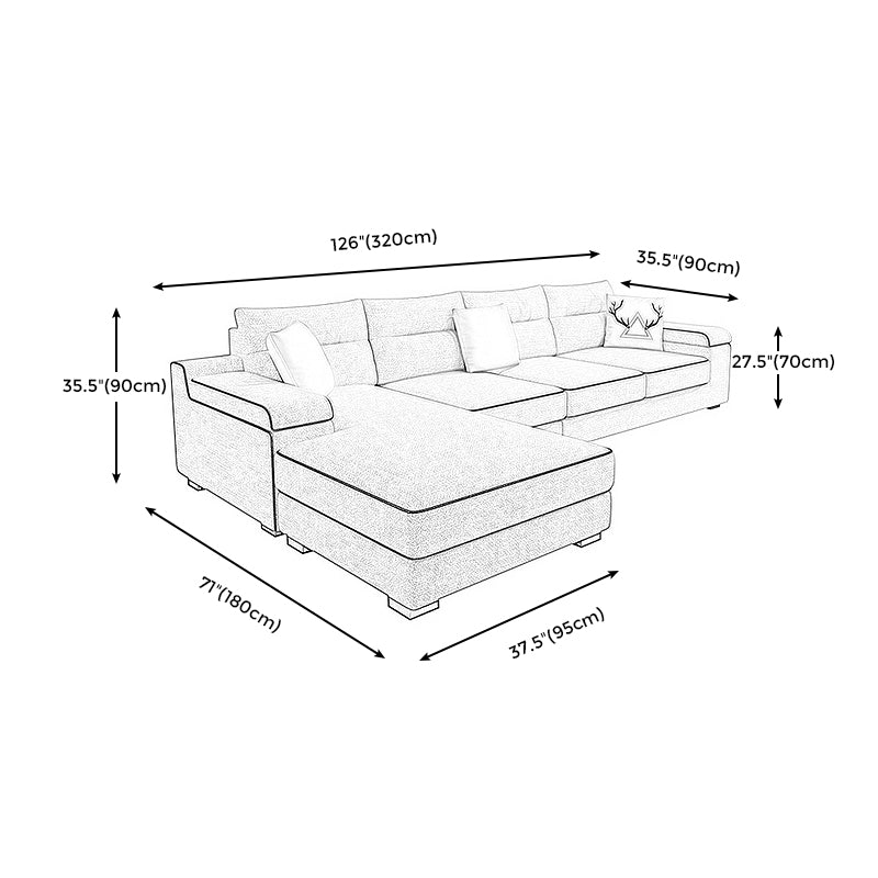 Pillow Top Arm L-Shape Pillowed Back Cushions Sectional Sofa with Chaise for Four People