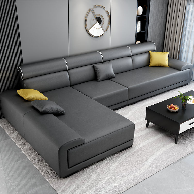 L-shape Faux Leather/Linen Blend Sectionals with Reversible Chaise