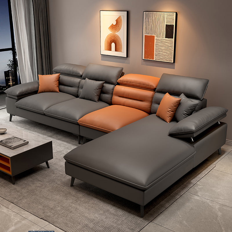 Faux Leather Contemporary L-Shape Sectional for Living Room and Apartment