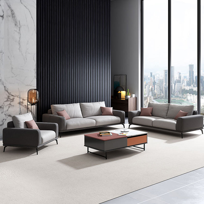 Stain-Resistant Faux Leather Square Arm Sofa/Sectional for Living Room