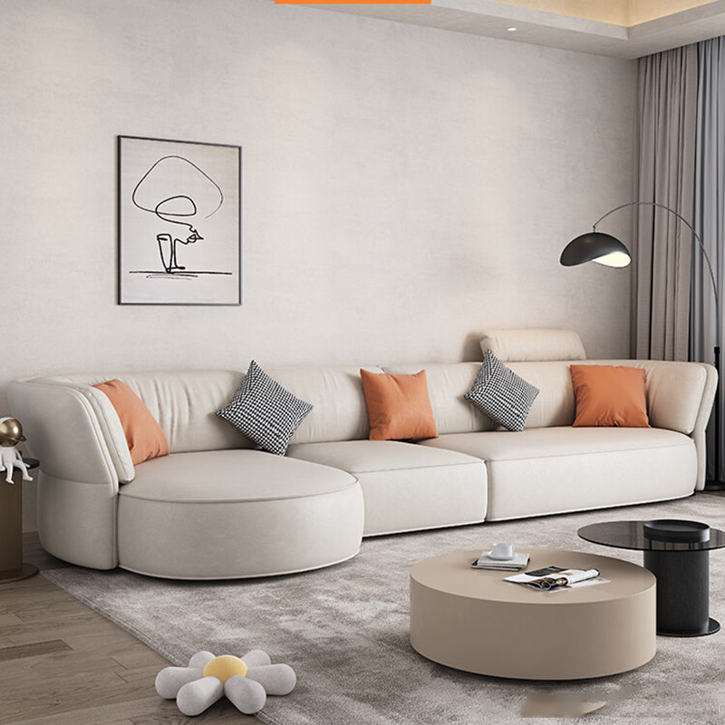 Beige Stain-Resistant Faux Leather Pillow Top Arm Sectional for Living Room