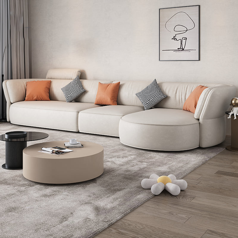 Beige Stain-Resistant Faux Leather Pillow Top Arm Sectional for Living Room