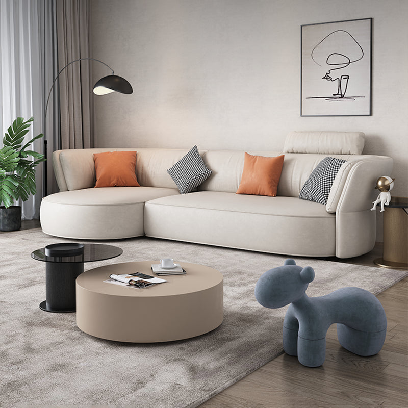 Beige Stain-Resistant Faux Leather Pillow Top Arm Sectional for Living Room