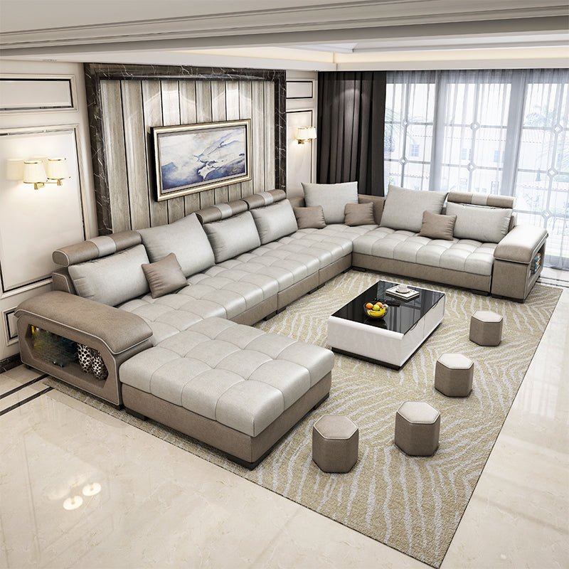Removable Cushions Slipcovered Tufted Sectional Sofa Set with Storage