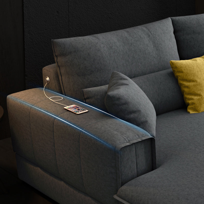 Dark Gray Contemporary Sectional with Recessed Arm and Pillowed Back Cushions