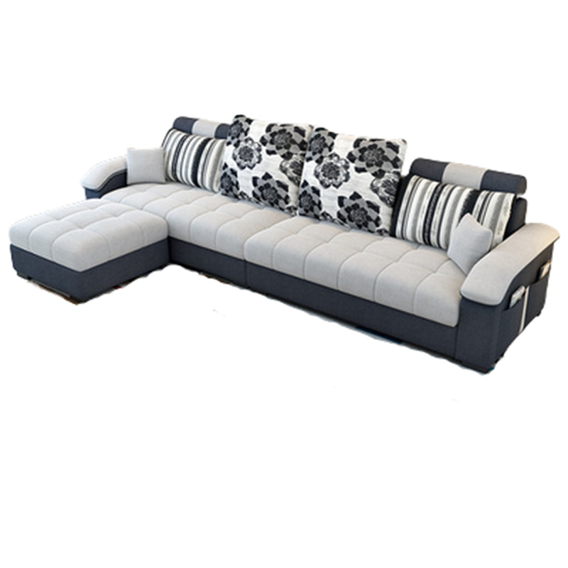 Slipcovered Pillowed Back Cushions Tufted Sectional Sofa Set with Storage