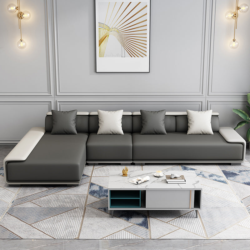 Contemporary Modular L-Shape Sectional with Pillowed Back Cushions