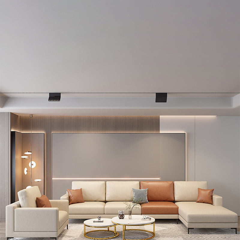 Scandinavian Modular Sectional with Recessed Arm and Pillowed Back Cushions
