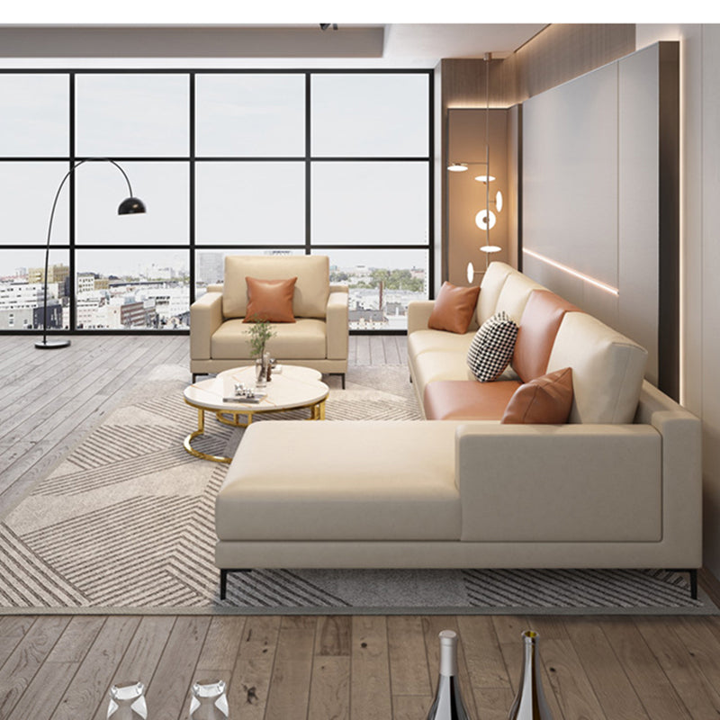 Scandinavian Modular Sectional with Recessed Arm and Pillowed Back Cushions