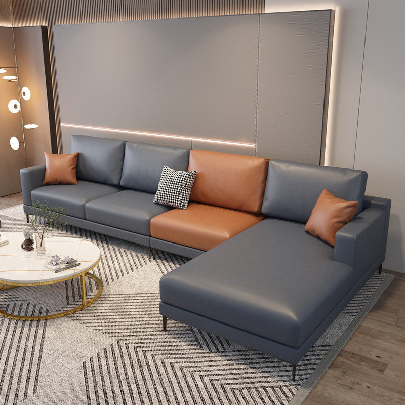 Scandinavian Modular Sectional with Recessed Arm and Pillowed Back Cushions