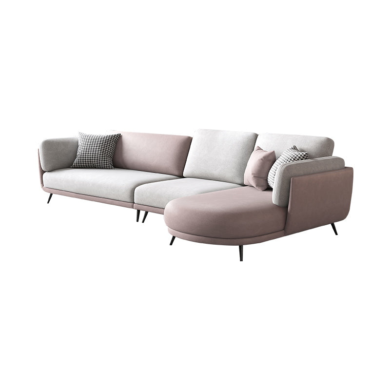 Faux Leather Scandinavian L-Shape Sectional with Pillowed Back Cushions
