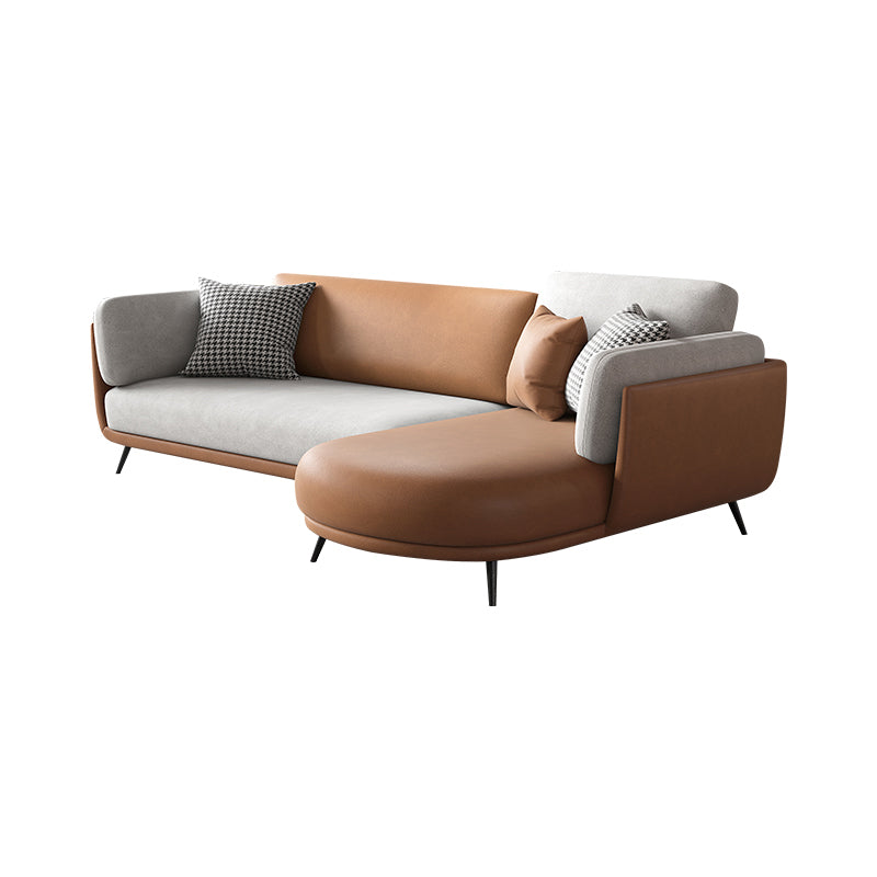 Faux Leather Scandinavian L-Shape Sectional with Pillowed Back Cushions
