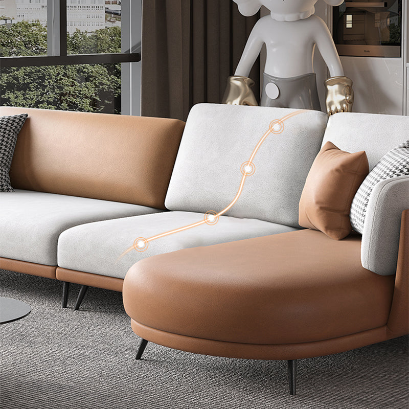 Faux Leather Scandinavian L-Shape Sectional with Pillowed Back Cushions