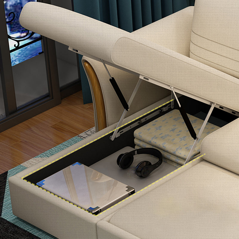 Cotton Blend and Faux Leather Convertible Sectionals Sofas with Storage in Yellow