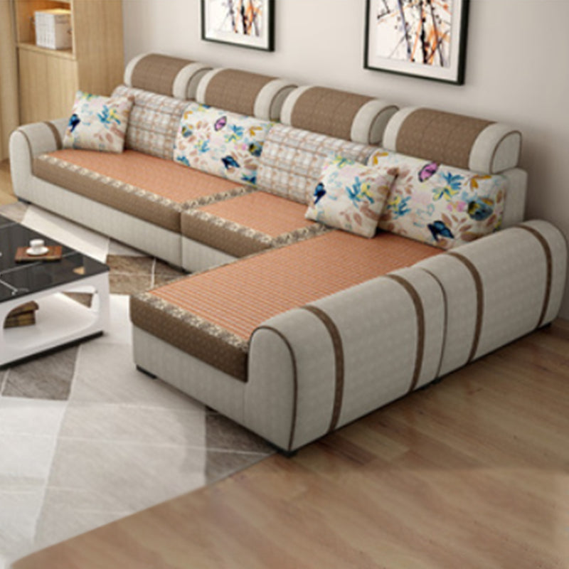 120.08"L x 70.87"W x 37.4"H Farmhouse Fabric Cushion Back Sectionals with Pillows