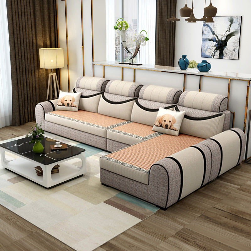 120.08"L x 70.87"W x 37.4"H Farmhouse Fabric Cushion Back Sectionals with Pillows