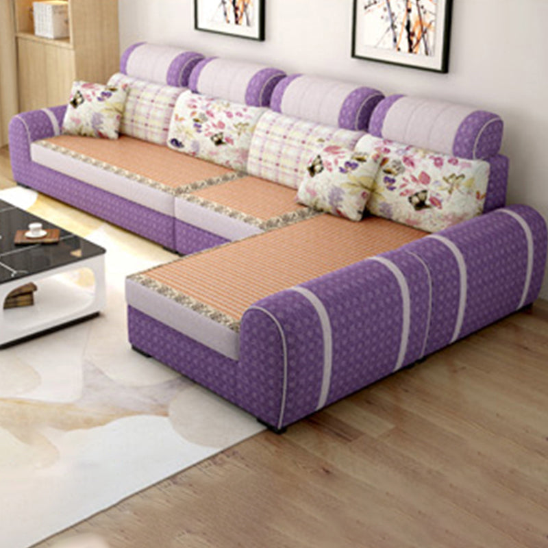 120.08"L x 70.87"W x 37.4"H Farmhouse Fabric Cushion Back Sectionals with Pillows