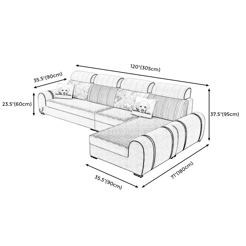 120.08"L x 70.87"W x 37.4"H Farmhouse Fabric Cushion Back Sectionals with Pillows