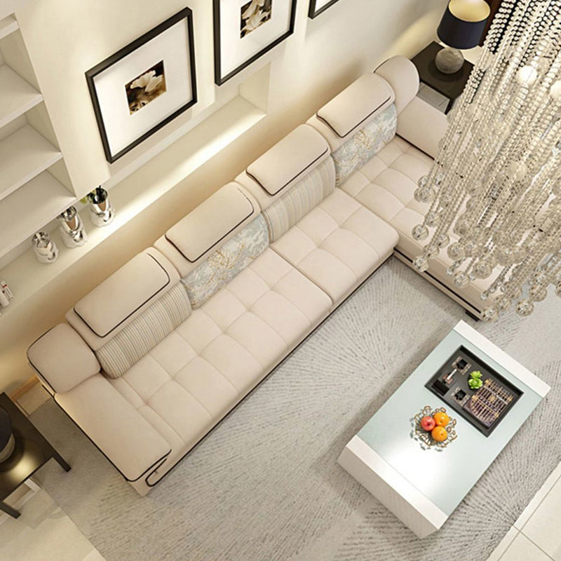 Cream Contemporary Pillow Top Arm Sectional for Living Room, Apartment