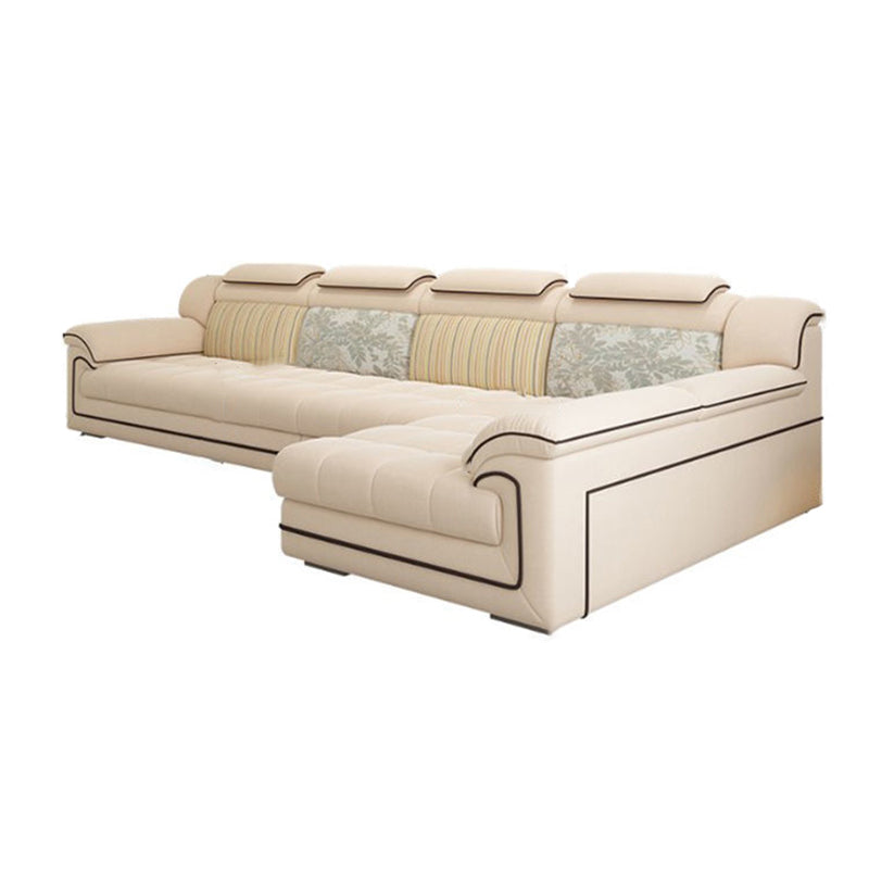 Cream Contemporary Pillow Top Arm Sectional for Living Room, Apartment