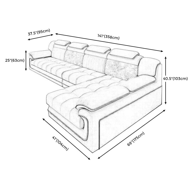Cream Contemporary Pillow Top Arm Sectional for Living Room, Apartment