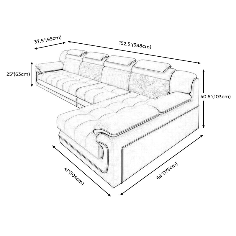 Cream Contemporary Pillow Top Arm Sectional for Living Room, Apartment