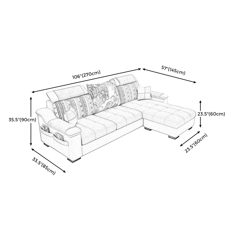 Modern Square Arm Sectionals 106.3"L x 57"W x 35.43"H High Back Sofa with Storage